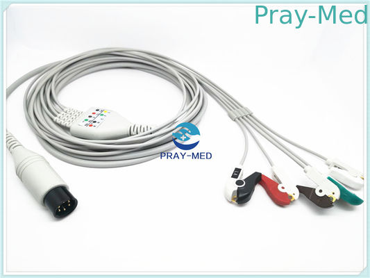 Câble 3.6m Grey White Color de Zoll Ecg d'avance de Pin Welch Allyn 5 du rond 6