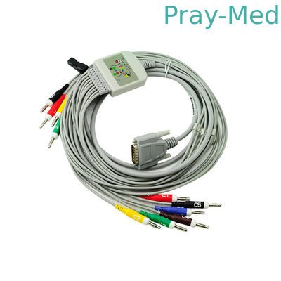 Corde d'électrocardiogramme d'avance de la GLACE 10 d'AHA avec le connecteur Newtech 1206 du DB 15 de la banane 3.6m